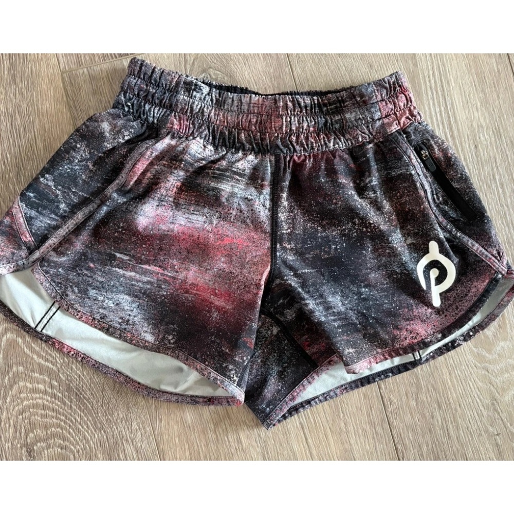 Lululemon X Peloton Tracker Shorts 4" Azurite Poppy Coral Black Low Rise Size 8